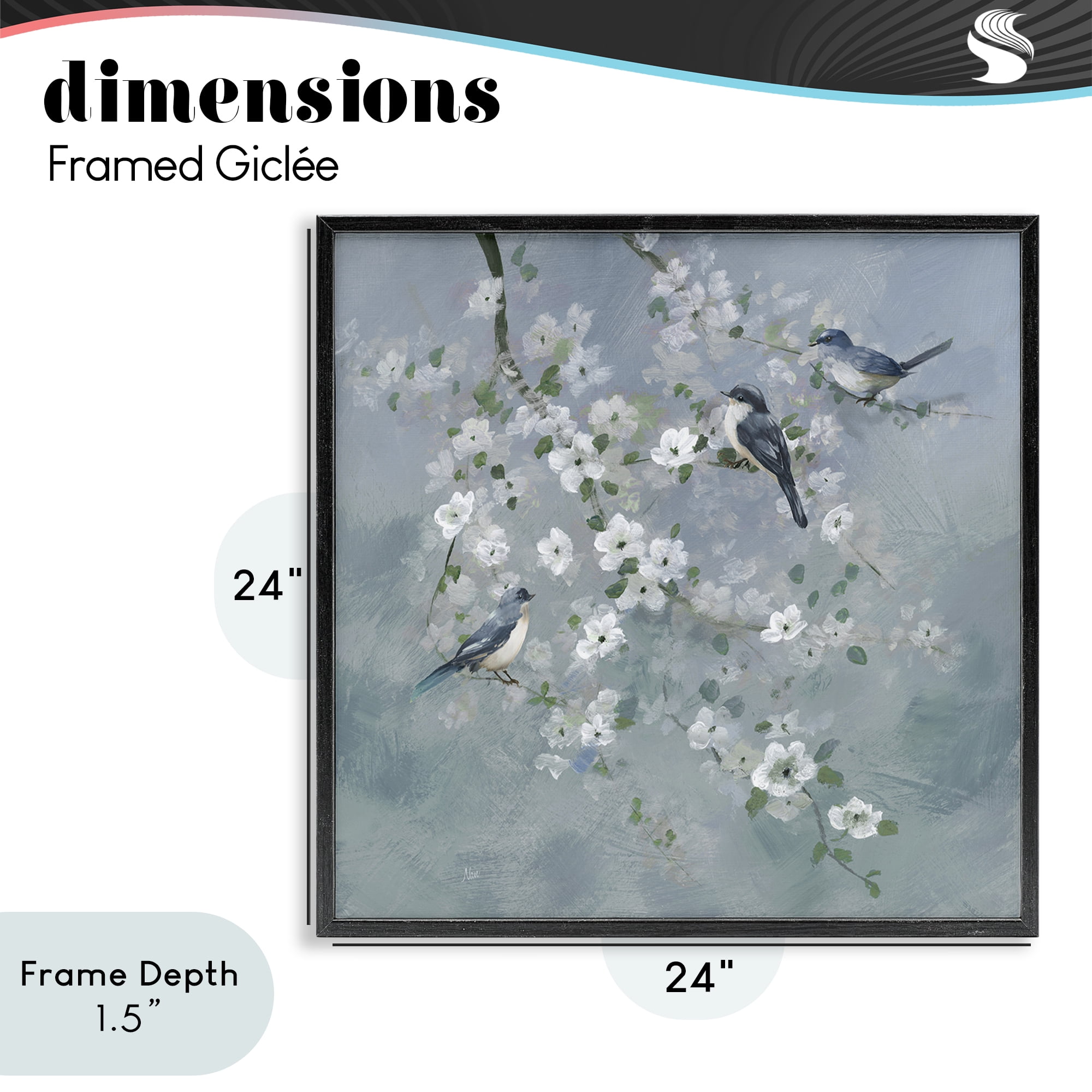 Stupell Industries Serene Birds on White Blooms Black Framed Giclee Art, design by Nan