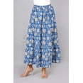 thumbnail image 2 of Women Blue Cotton Soft Maxi Skirt, Flowy Boho Style White Floral Hand Block Print with Elastic Waist, XXL, 2 of 6