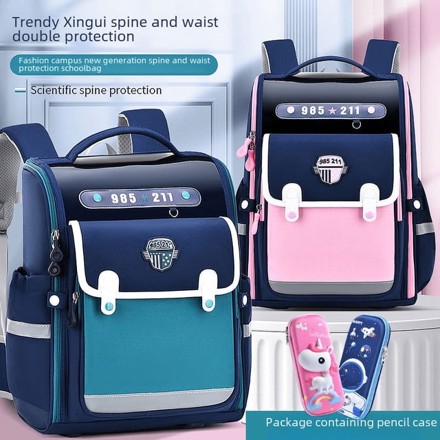 Franqueo en nombre de las mochilas escolares de protección de la columna vertebral de estilo británico para estudiantes de primaria masculinos y femeninos de 1-3-6 grados para reducir