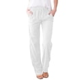 thumbnail image 1 of Dnzceghtig Pantalones Para Mujer Pantalones Rectos Largos De Algodón Y Lino Casuales Con Cordón Sólido Cintura Elástica, 1 of 5