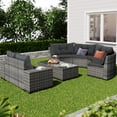 thumbnail image 2 of 8 Pieces Outdoor Wicker Round Furniture Set, All Weather Half-Moon Sectional Patio Sofa Sets with Rectangular Coffee Table, Gray, 2 of 10
