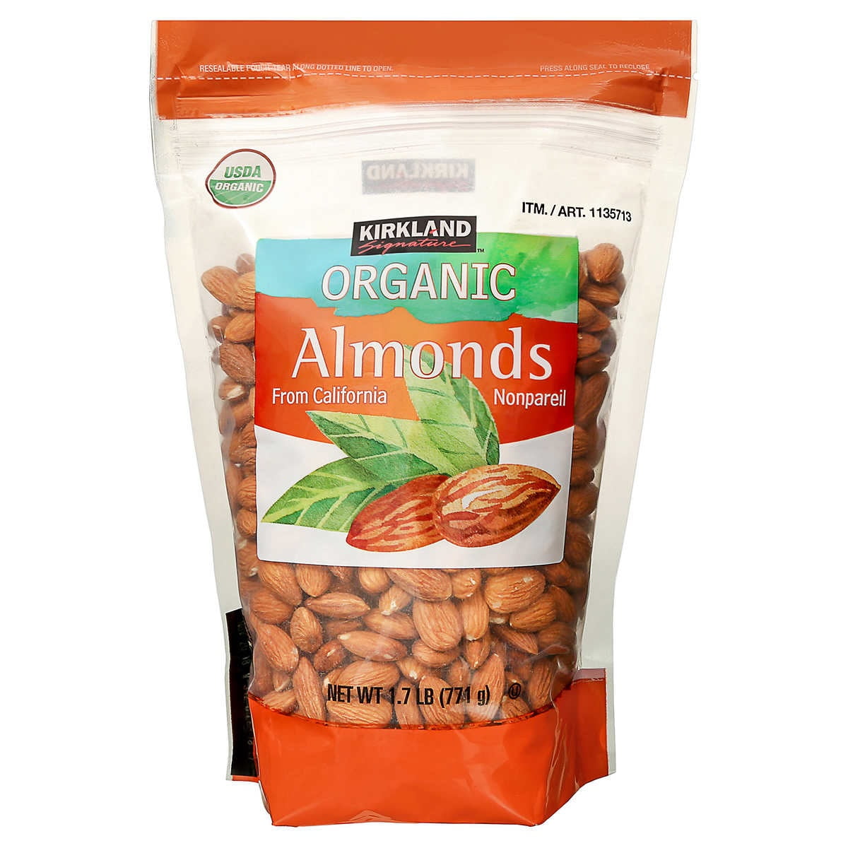 KS Kosher USDA Organic Almonds, Cholesterol Free , Trans Fat Free , 1.7