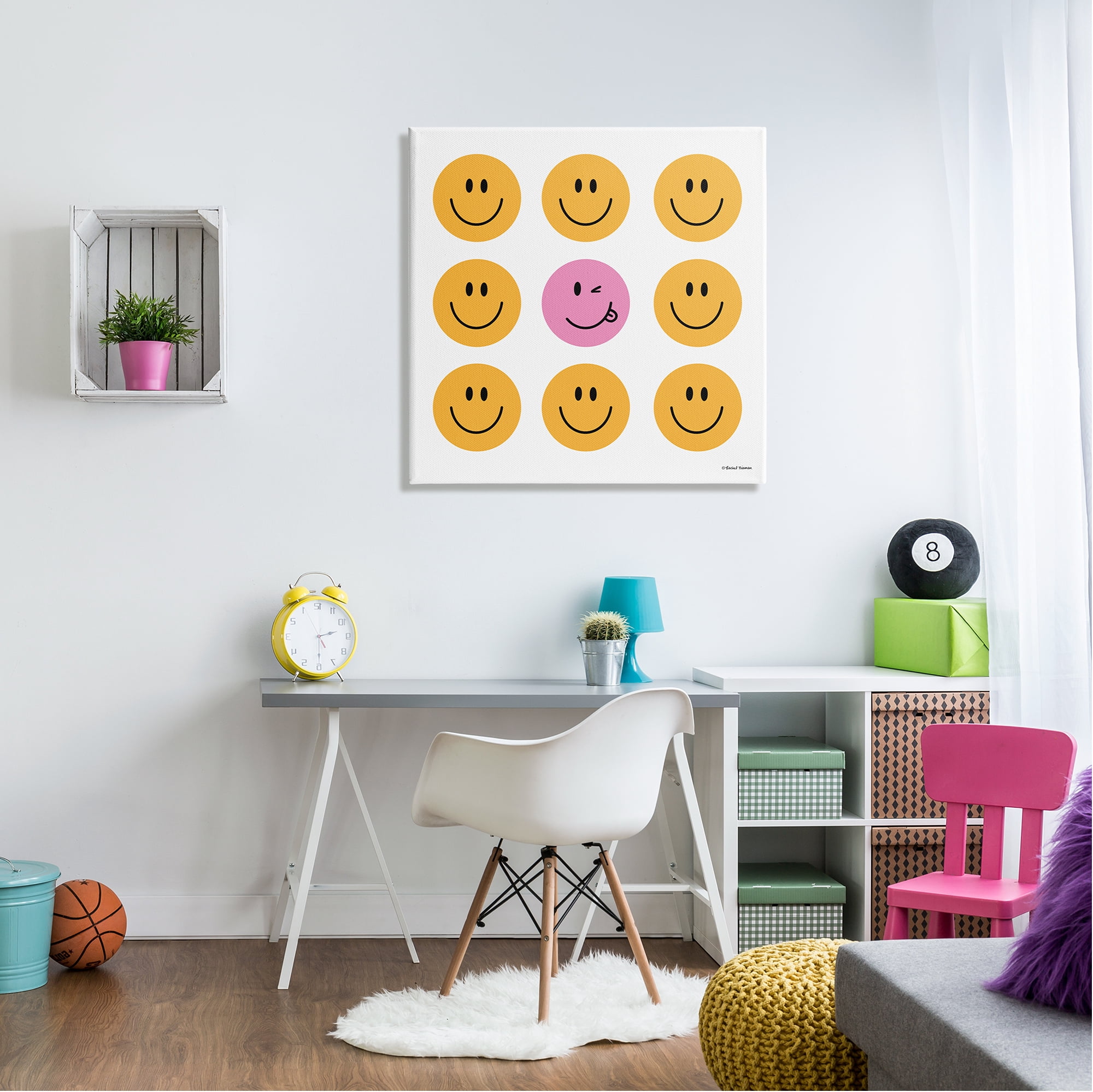 Stupell Industries Pink & Yellow Smiley Faces Art for Kids Painting Gallery Wrapped Canvas Art Print Wall Art, 30 x 30