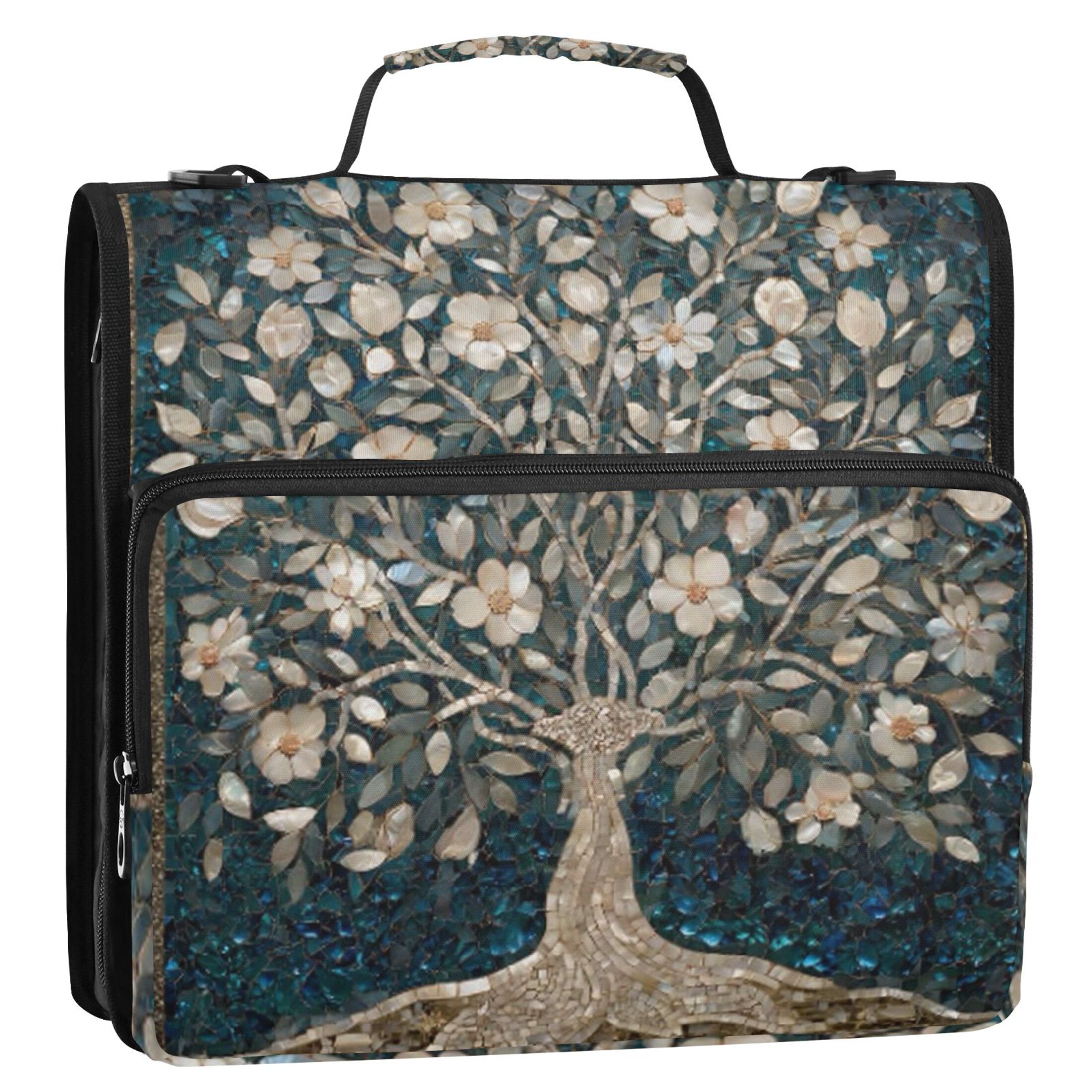 Zipper Binder Tree Of Life 1.5 Inch Binder Folder Bag with Shoulder Strap and Handle