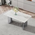 thumbnail image 4 of Sumdeal Luxury Faux Marble Dining Table for 6, 63" Rectangular Kitchen Table with Polished Silver Pedestal Base for 4-6 People in Kitchen Dining Room, 4 of 9