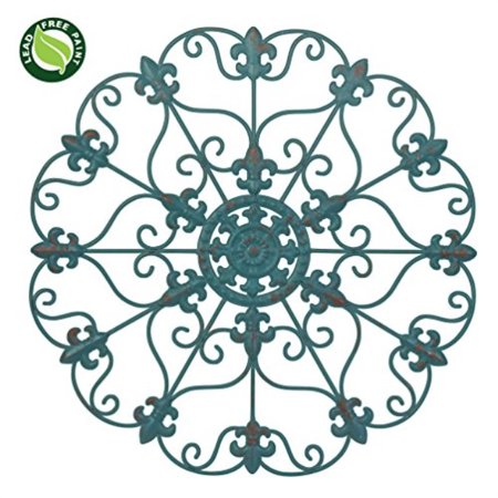 new! 24" hand made iron wall medallion, home, room decoration, home decor 100% lead free paint, teal color