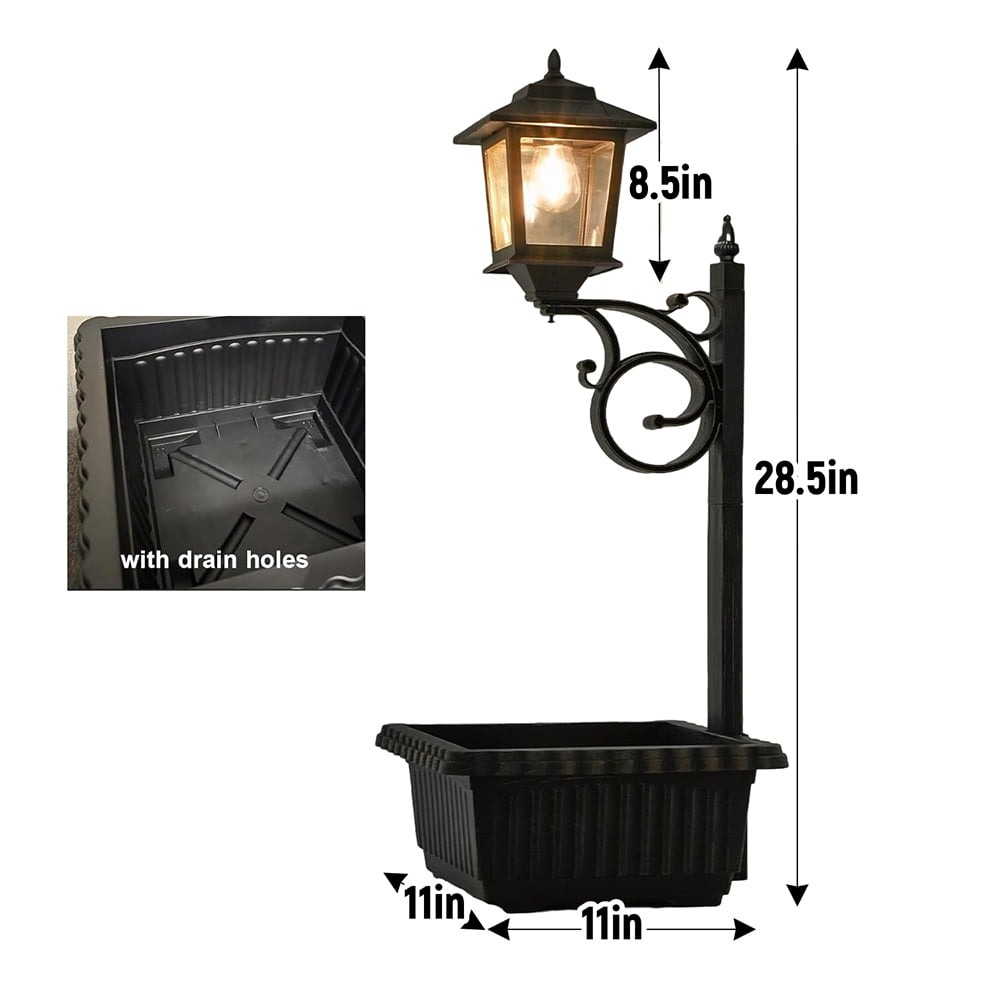 HOODINK 2 Pack Solar Lamp Post Light with Planter, 3000K Waterproof 2 in 1 Outdoor Flower Pots for Lawn