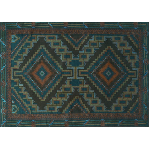 Ahgly Company Machine Washable Indoor Rectangle Persian Turquoise Blue Traditional Area Rugs, 5' x 7'