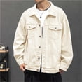thumbnail image 2 of Hontri Men's Denim Jackets Men's Autumn Winter Casual Long Sleeve Turn Down Collar Solid Denim Jacket Coat White 4Xl, 2 of 6