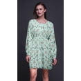 thumbnail image 2 of Bimba Vert Mignon Dahlia et Rose Floral Tunique pour Femme Haut à Manches Longues Boutonné Imprimé Robe Courte Décontractée-Petit, 2 of 7