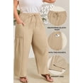 thumbnail image 2 of SHEWIN Cotton Pants Women Plus Size Pants Wide Leg Pants Drawstring Elastic Waist Lounge Pants Lightweight with Pockets, 2 of 11