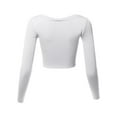 thumbnail image 3 of A2Y Women's Basic Solid Stretchable Scoop Neck Long Sleeve Crop Top White XS, 3 of 3