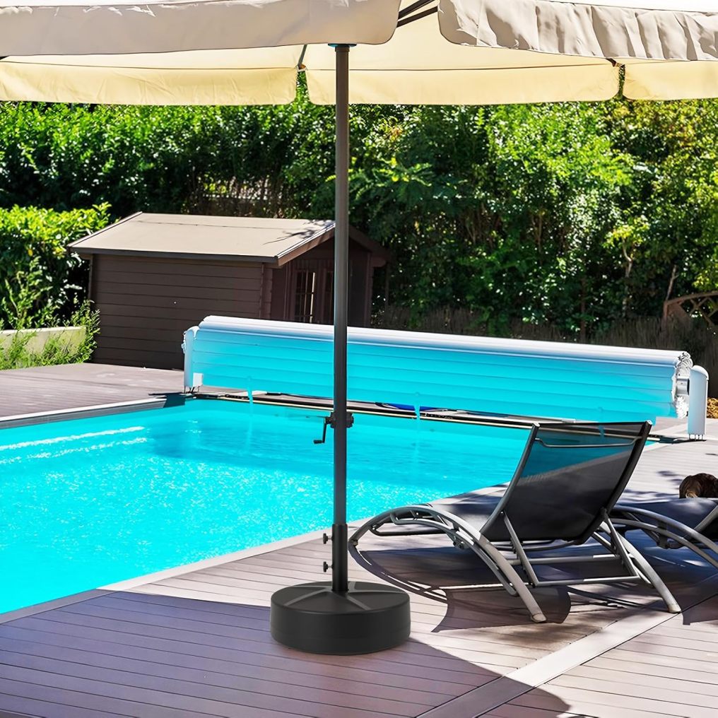 WJSP Patio Umbrella Base, 88LBS Capacity Water & Sand Fillable Market Table Umbrella Stand Fit 1.89"/1.5"/1.42" Umbrella Poles w/ 2 Adjustable Knobs, Weighted Base for Poolside Garden Deck Lawn