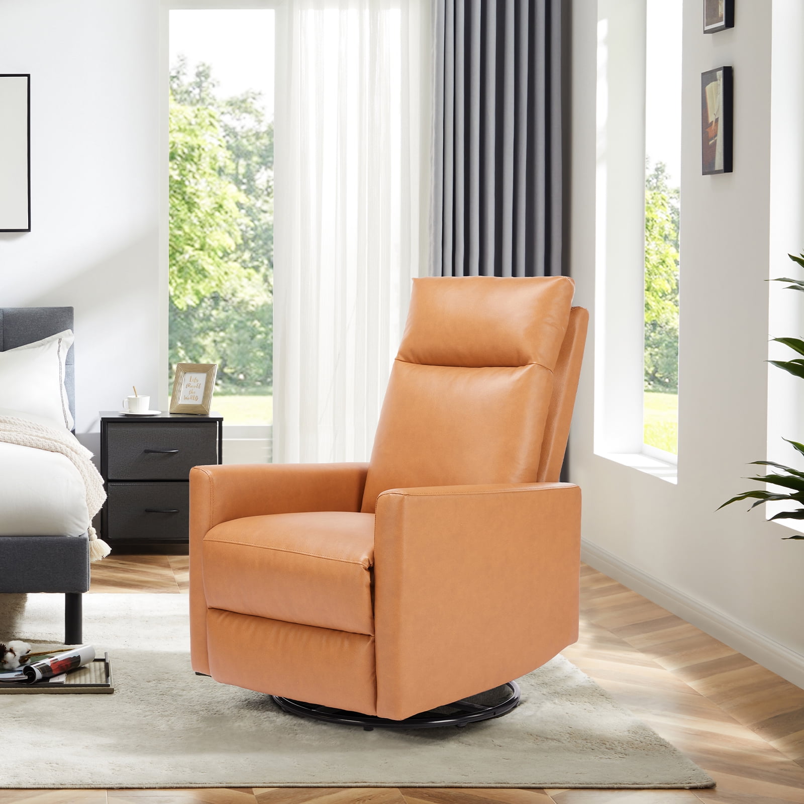 JOINSUN Cozy Swivel Nursery Chair – Silent Gliding Recliner with Footrest, Ideal for Feeding, Cuddling & Napping, Brown