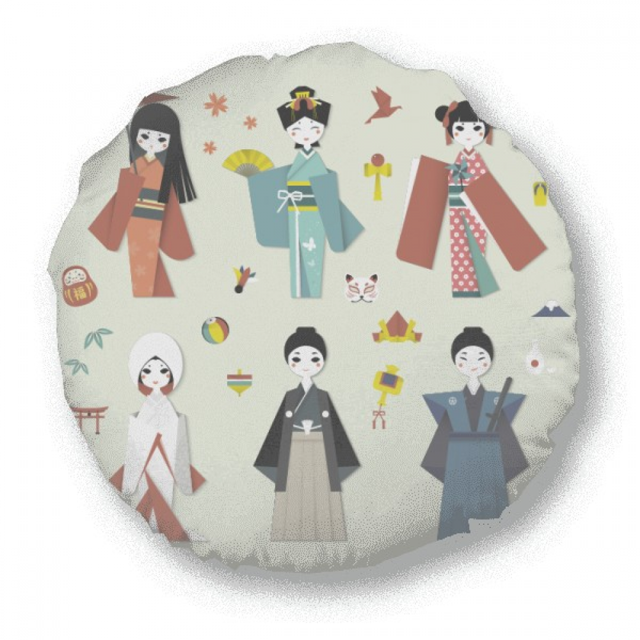 Coussin de Décoration Traditionnel Japonais Fille Japonaise Ronde Coussin