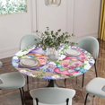 thumbnail image 5 of Blue Purple Gnomes Round Tablecloth for 45-54 Inch Tables,Fitted Table Cover with Elastic Edge,Spring Country Hydrangea Flower Leaf Waterproof Outdoor Table Cloth Protector for Patio Garden Dinner, 5 of 9