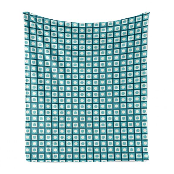 Geometric Soft Flannel Fleece Throw Blanket, Circles in Cubes Rhythmic Geometric Illustration, Cozy Plush for Indoor and Outdoor Use, 50" x 60", Seafoam Sea Blue, by Ambesonne