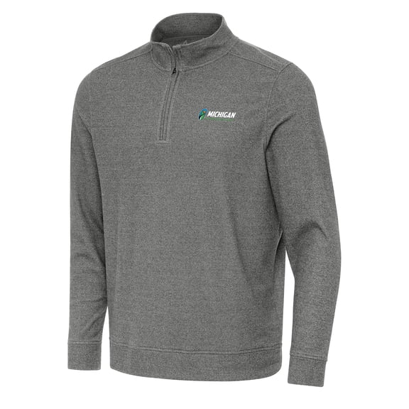 Men's Antigua  Heather Black Michigan International Speedway Subtle 1/4 Zip Pullover Direct to Film