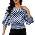 thumbnail image 4 of TMOYZQ Women's Crop Top Striped Crew Neck Short Sleeve Blouse Shirred Ruffle Peplum Blouse Tops, 4 of 9