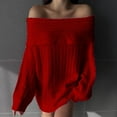 thumbnail image 4 of Lenpel Women's off the Shoulder Sweaters Casual Loose Long Sleeve Oversized Knitter Pullover Tops Fall Winter Fashion Clothes(Red,X-Large), 4 of 7