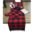 thumbnail image 4 of Buffalo Plaid Red and Black Velvet Pom Pom Trim Design Table Runner (Pom Pom Runner 16"x72"), 4 of 5