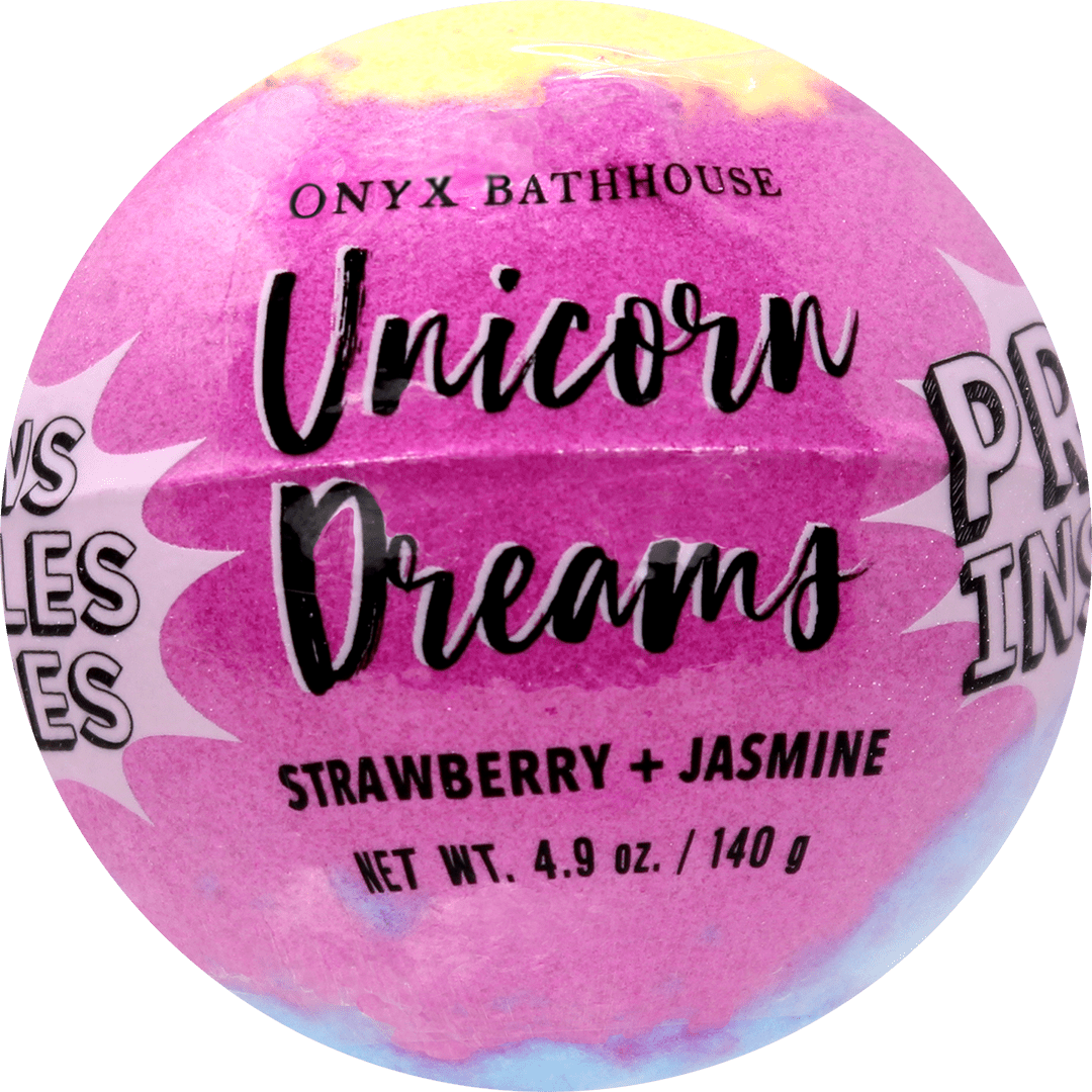 Onyx Brands Onyx Bathhouse Unicorn Dream Hydrating S Bath Bomb With Prize - Pink, Blue And Yellow, 4.9 Oz.