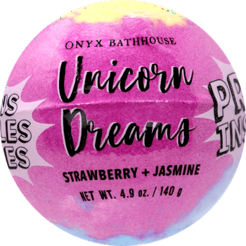 Onyx Brands Onyx Bathhouse Unicorn Dream Hydrating S Bath Bomb With Prize - Pink, Blue And Yellow, 4.9 Oz.