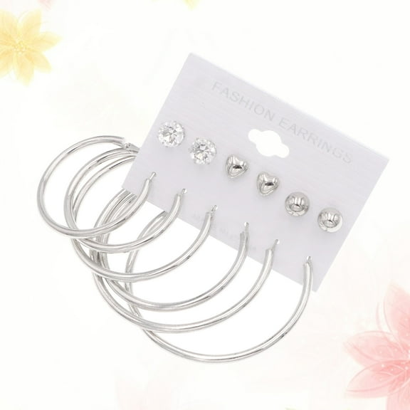 Masteelf 6 Pairs Silver Alloy Earrings for Women Long Delicate Earstud Circle Jewelry Gift