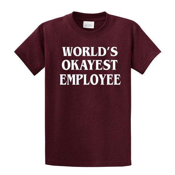Funny Short Sleeve T-shirt World's Okayest Employee-maroon-5xl