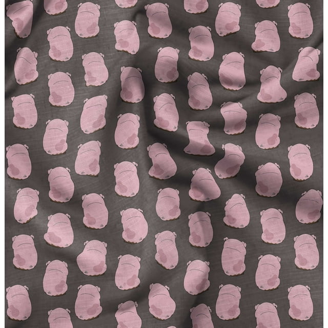 Soimoi Japan Crepe Satin Fabric Pig Animal Printed Craft Fabric by The Yard 42 Inch Wide