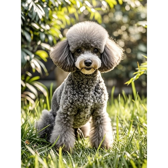 Gray Poodle Grassland Diamond Painting DIY Kits 5D Diamond Art Full Round Drill Bead Rhinestone by Number Stitch Handmade Arts and Crafts for Living Room Bedroom Home Wall Decor 12x16 inch