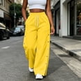 thumbnail image 2 of Inverlee Women's Wide Leg Sweatpants Drawstring High Waist Side Button Split Casual Bottoms Dual Side Patch Pockets Flowy Loose Pants Yellow (S-XXL), 2 of 9