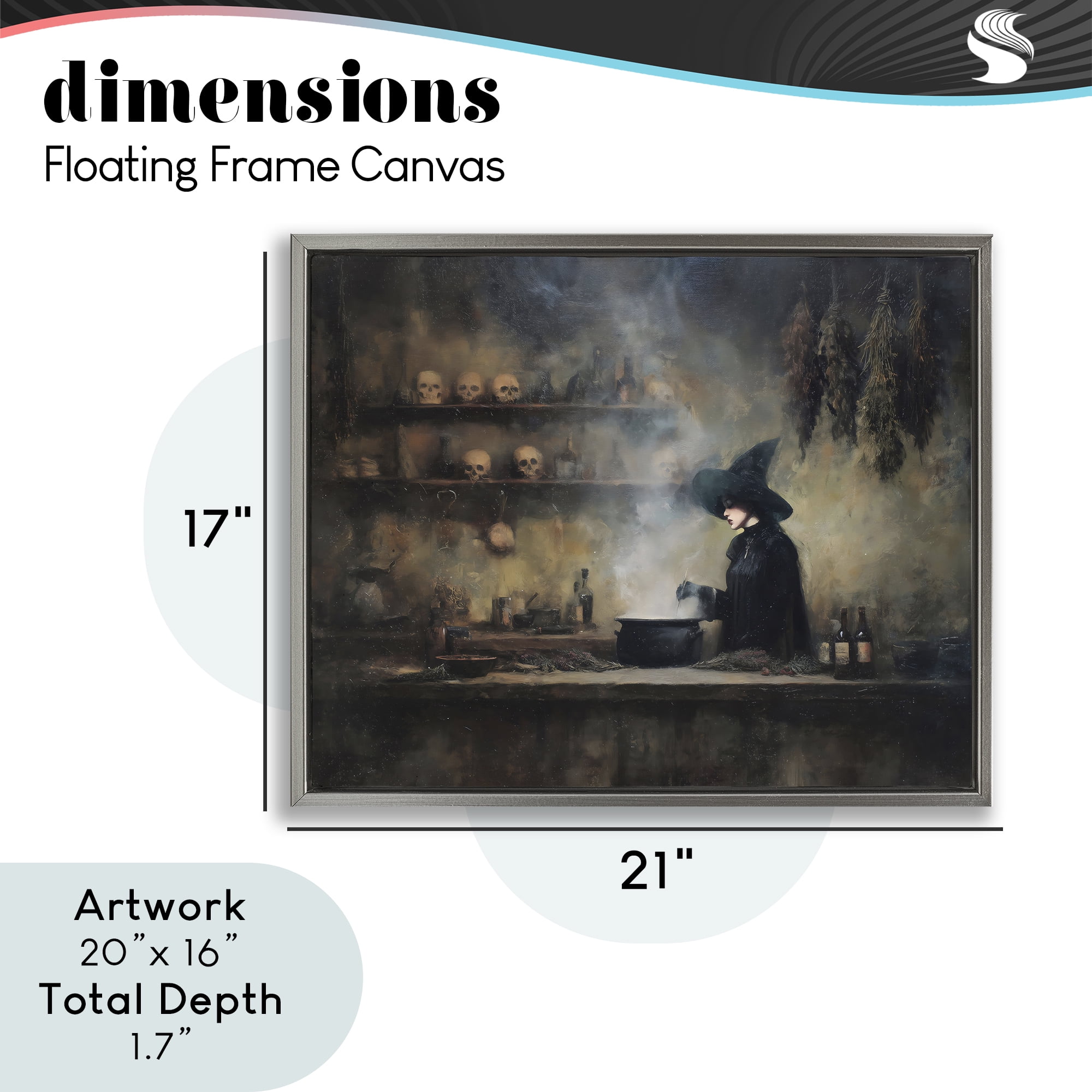 Witch's Cauldron Brew Gray Framed Floater Canvas Wall Art, design by Arlington Prints