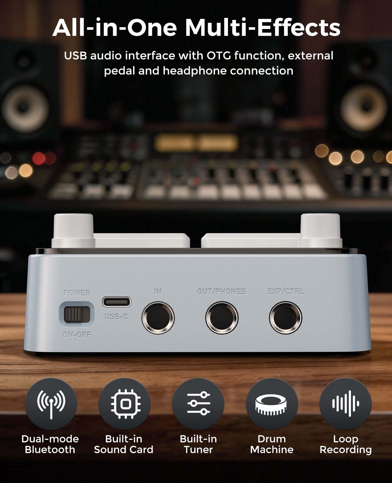 JAMELO Gray ME-04 MINI Pocket Multi-Effects Guitar Pedal with 10 Effects Modules 100 Drum Rhythms and 40-second Stereo Looper 99 Presets 40 Amp/Cab Processor OTG USB Audio Interfac