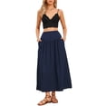 thumbnail image 2 of Summer Flowy Long Skirts for Women 2026 Elastic High Waist Casual Maxi Skirt XS Dark Blue, 2 of 6