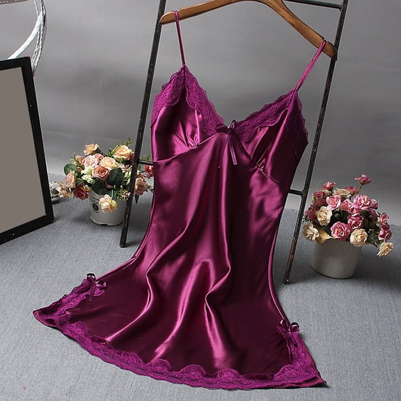 WCJM Women's blended pajamas including 1PC skirt Purple polyester Womens FASHION Pajamas Lace Halter Pajamas Home Wear