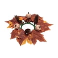 thumbnail image 2 of AYktou Fall Candle Rings, 10 Inch Artificial Maple Leaves Berries Pumpkin Wreath Candlestick, Thanksgiving Table Decor Farmhouse Candle Holder Halloween Gift for Front Door Festival Home Decor, 2 of 7