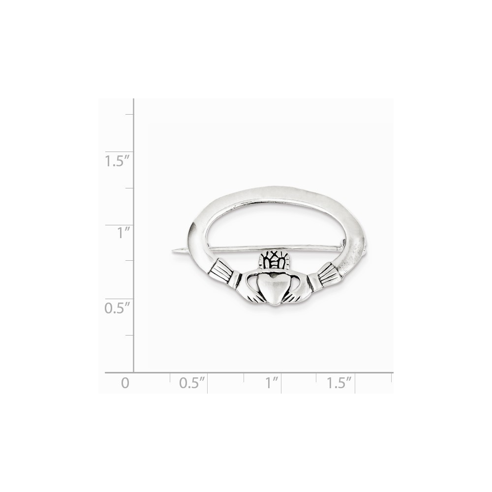 Sterling Silver Claddagh Pin - 4.1 Grams - Measures 24x32mm Wide