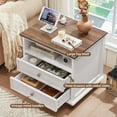 thumbnail image 4 of 24" Wide Farmhouse Nightstand with Charging Station, End Table with 2 Drawers, White Wood Dresser for Bedroom Cabinet, Bed Side Table Chest of Drawers, Night Stand for Living Room, Closet, 4 of 7