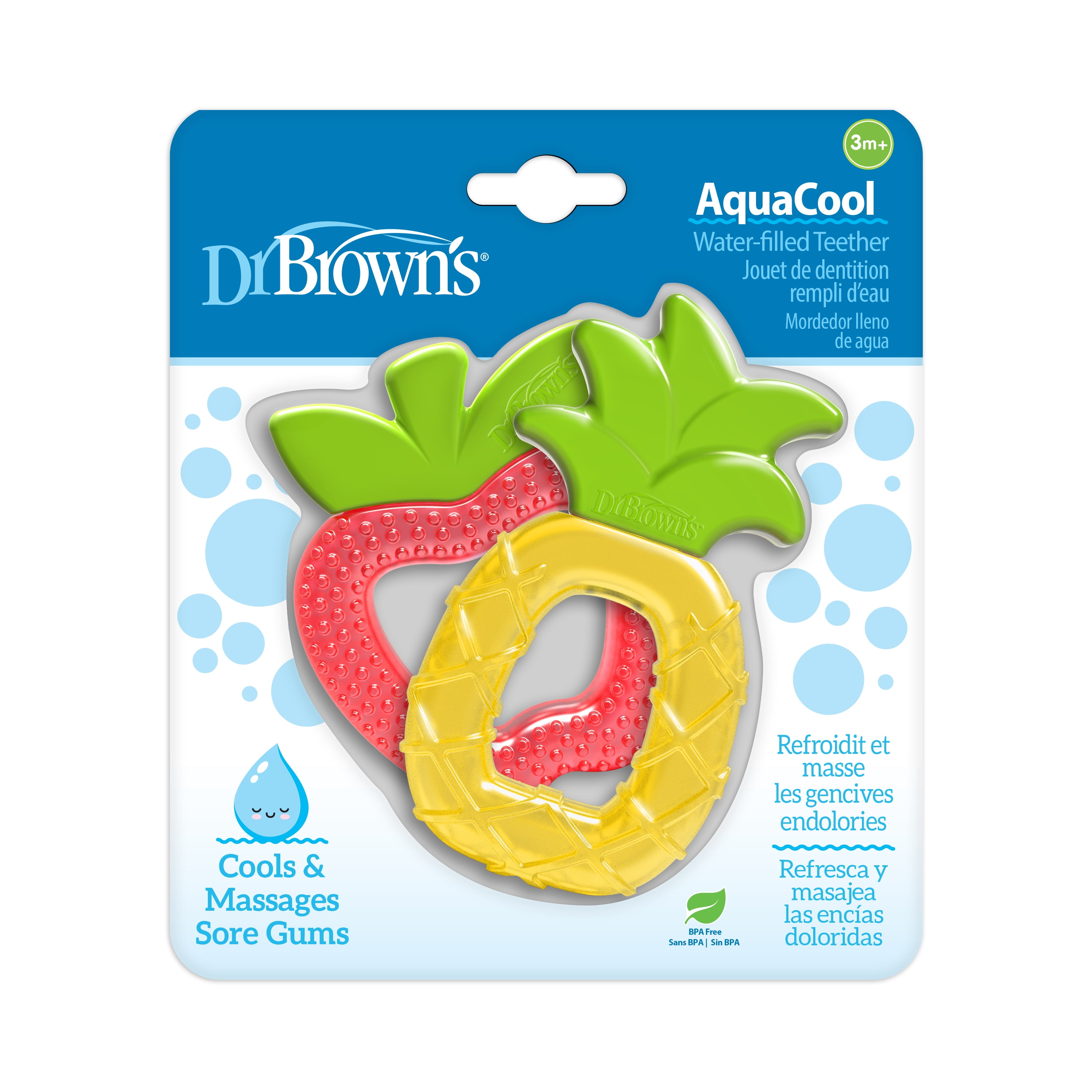 Dr. Brown's Aqua Cool Water-Filled Baby Teether, Cool Relief, BPA Free, Pineapple/Apple, 3m+, 2 Pack