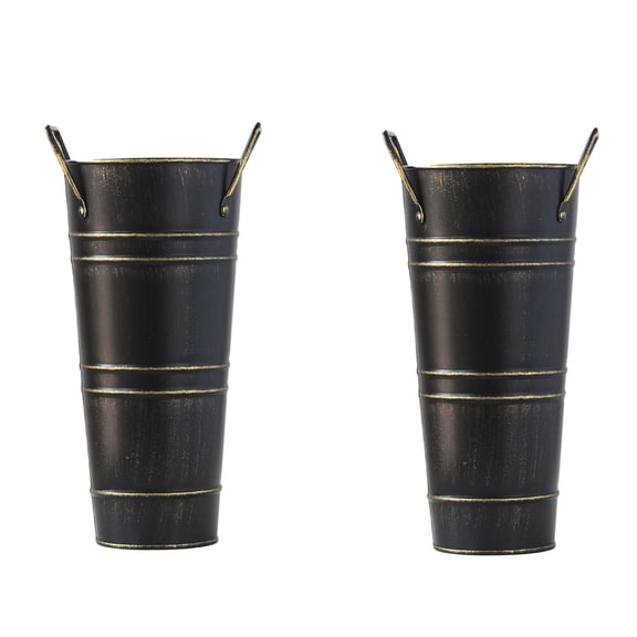 2-Pack Galvanized French Bucket Vases - 9" Farmhouse Metal Flower Pots with Handles | Rustic Wedding Centerpiece & Home Decor | Ideal for Dried Florals, Spa Arrangements & Gifts