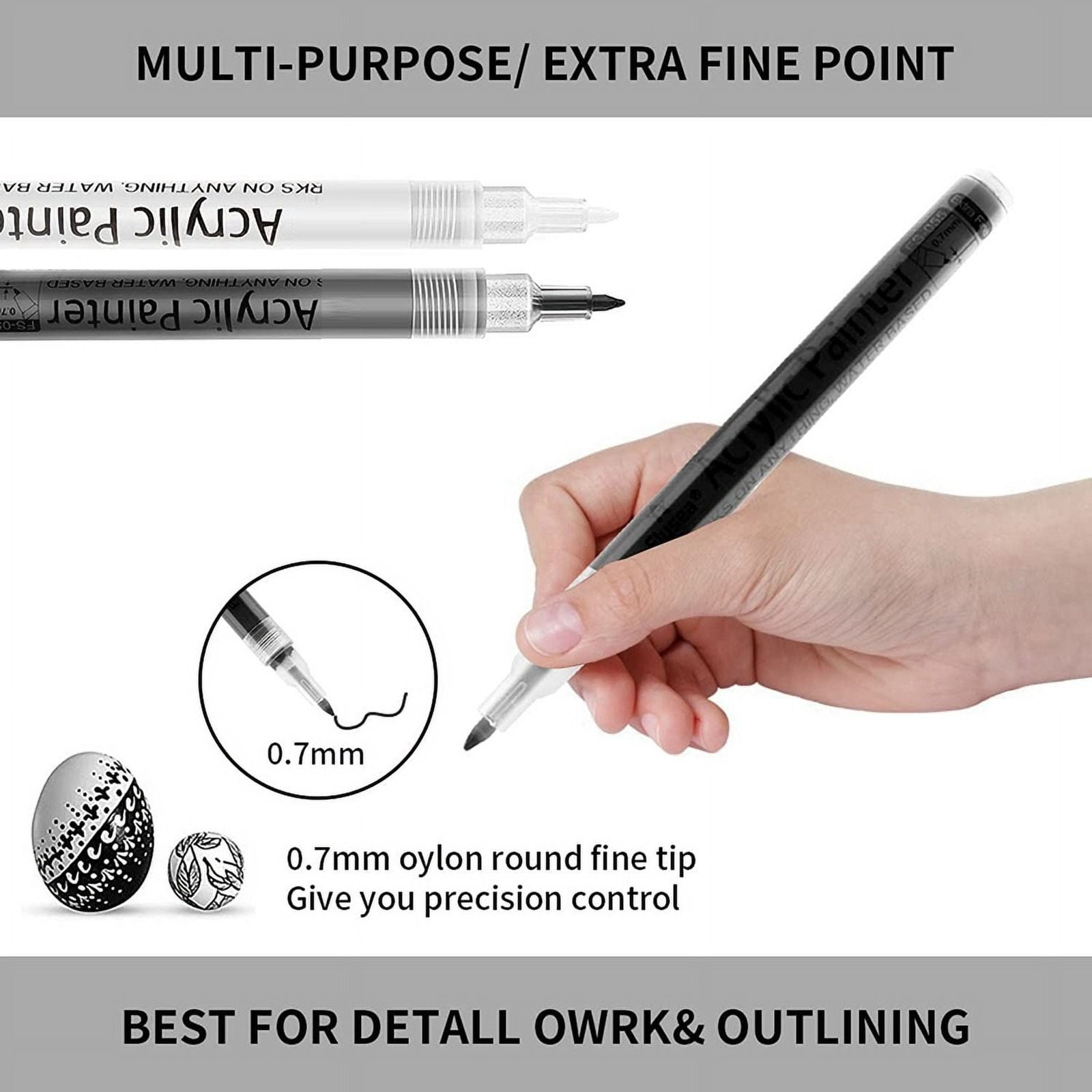 Acrylic Paint Pens,30 Pack Black White Paint Markers for Rock Painting Stone Ceramic Glass Wood Plastic Metal
