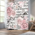 thumbnail image 3 of Pink Flower Shower Curtain Floral 72Wx84H Inch Extra Long Gray Stripes Watercolor Elegant Rustic Rose Leaves Nature Plant Artwork Waterproof Polyester Fabric Bathroom Bathtub, 3 of 6