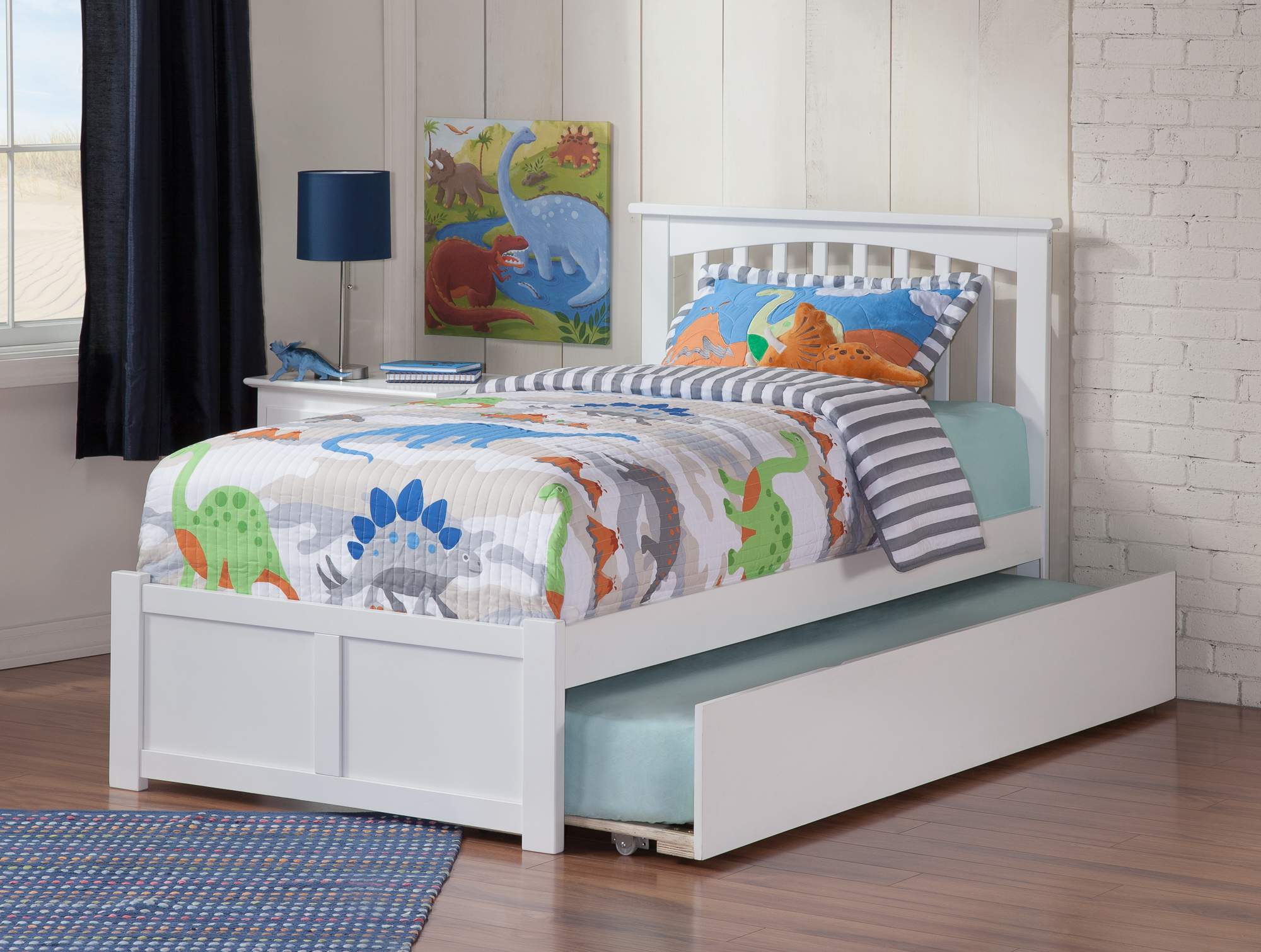 Mission Twin Extra Long Bed with Footboard and Twin Extra Long Trundle in White - image 4 of 7
