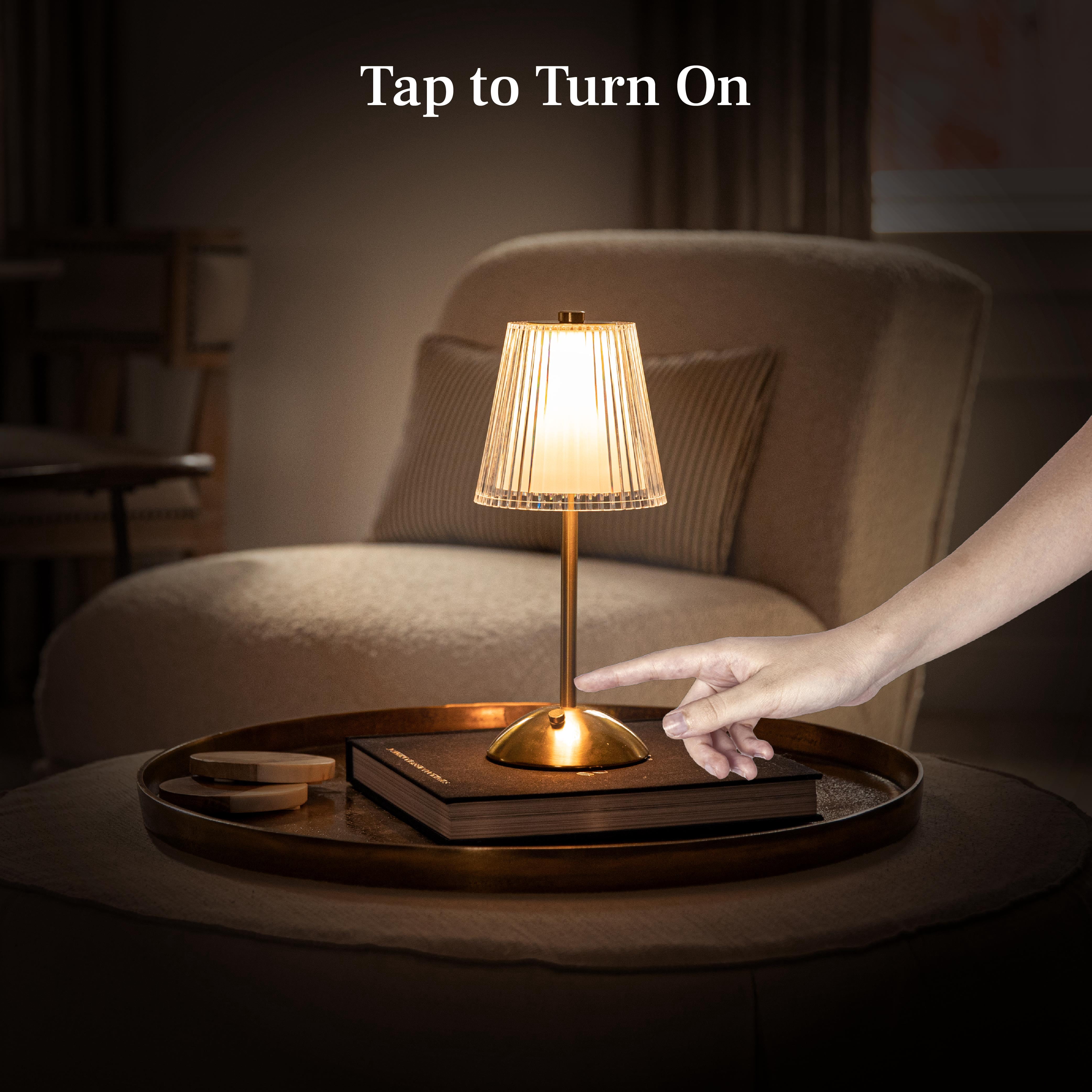 Bell and Howell Aurora Table Lamp 2 Pack Small Cordless Touch LED Rechargeable Lamp Bedside Desk Nightstand Gold Base