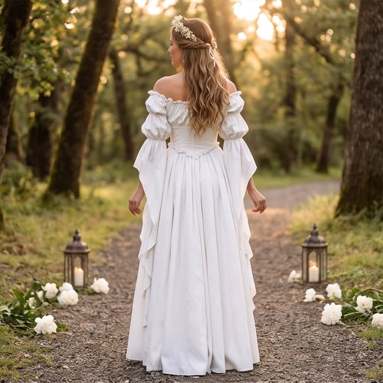 boho witch dress Victorian Renaissance Costume, Vintage Off Shoulder Flared Sleeve Irregular Hem Long Dress, Women Gothic Dress for Halloween Costumes, 02# Featuring an all Size:19 Halloween costume ideas MerchCategory1:SS25 RTW Choose my birthday dress