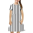 thumbnail image 2 of Girls Dresses 4-14Y Teens Kids Trendy Short Sleeve Crewneck Stripe Printed Pleated Pullover Going-Out Beach A-Line Midi Dress, 2 of 7