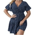 thumbnail image 2 of Robes pour Femmes 2024 Femmes Grande Taille Imprimé Taille Élastique Col en V Manches Courtes Robe en Liquidation, 2 of 6