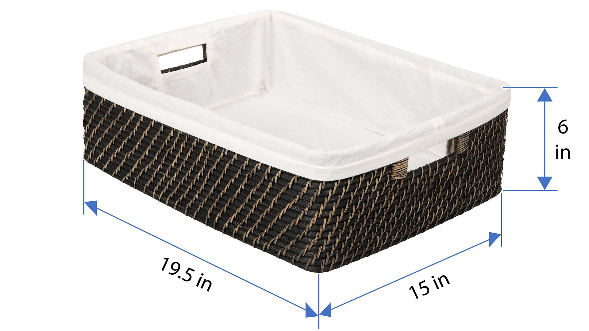Kouboo Laguna Rattan Shelf Basket with Liner, Decorative Storage Basket, Organizer For Shelves, Black Wash