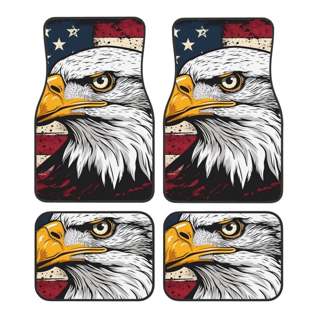 Balery American Bald Eagle Juego de 4 Alfombrillas para Auto, Revestimientos de Caucho Resistente, Diseño Antideslizante